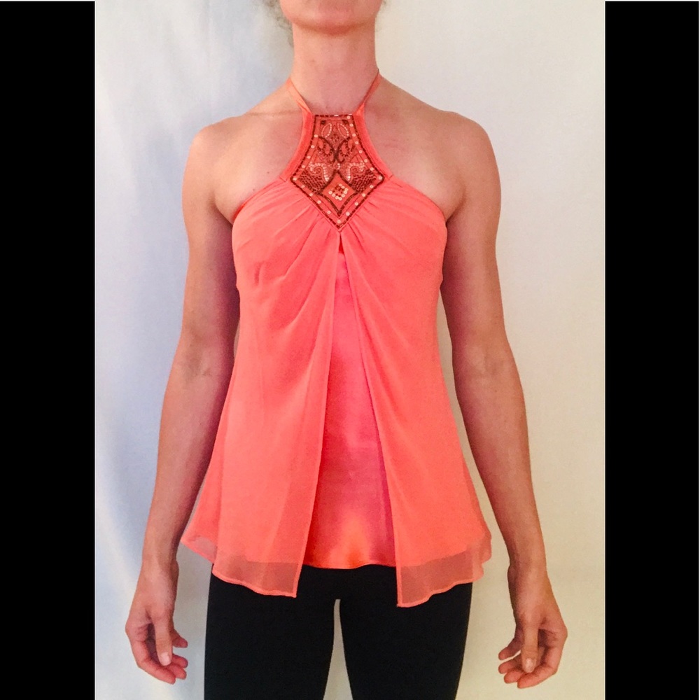 Express silk orange beaded halter top